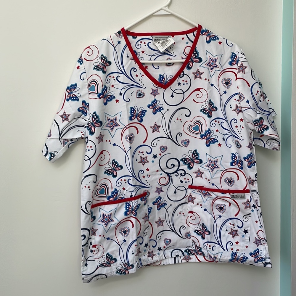 UA scrubs butterflies patriotic stars
